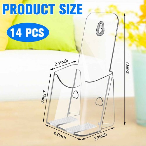 Dyrfolm 14 Pieces Acrylic Brochure Holder,4 x 7.9 Inch Plastic Flyer Display Stand,Pamphlet Holder Wall Mount Clear Countertop Organizer,Clear Literature Holder,Flyer Holder for Office,Home,Store