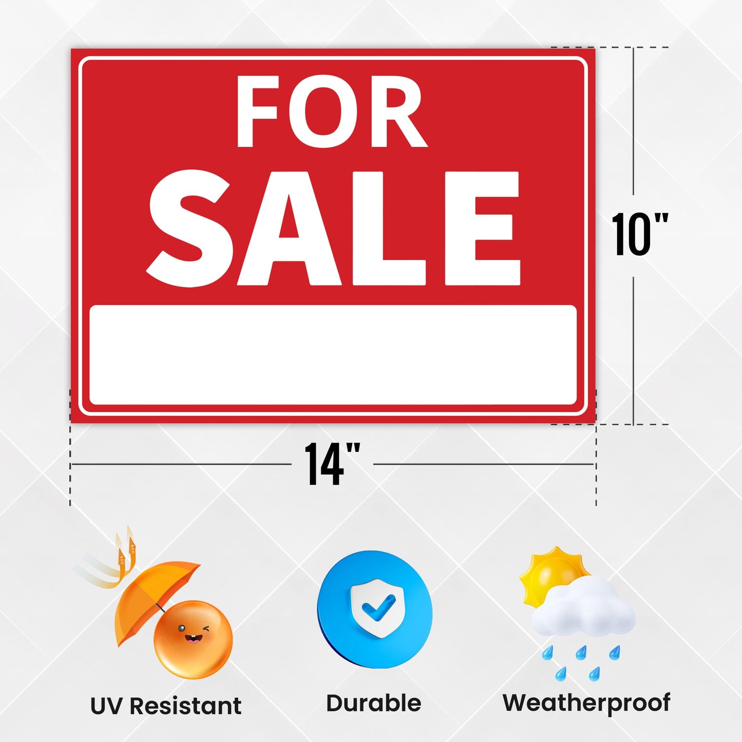 4PC For Sale Sign Car, 14 Inches by 10 Inches - 20 mil Polystyrene Plastic - Car For Sale Signs For Vehicles Window Boat