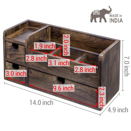 MyGift Solid Mango Wood Desktop Office Supplies Organizer with 3 Drawers, Mail Holder and Stationary Caddy for Desk Accessories Storage