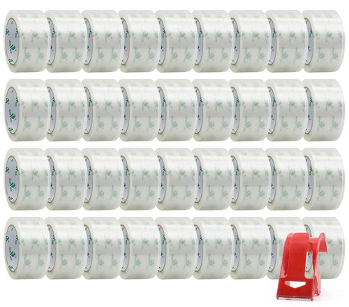 BOMEI PACK 36Rolls Clear Packing Tape with Dispenser, Shipping Tape Refills for Moving and Packaging, 2.4Mil 1.88 Inch x 60 Yard