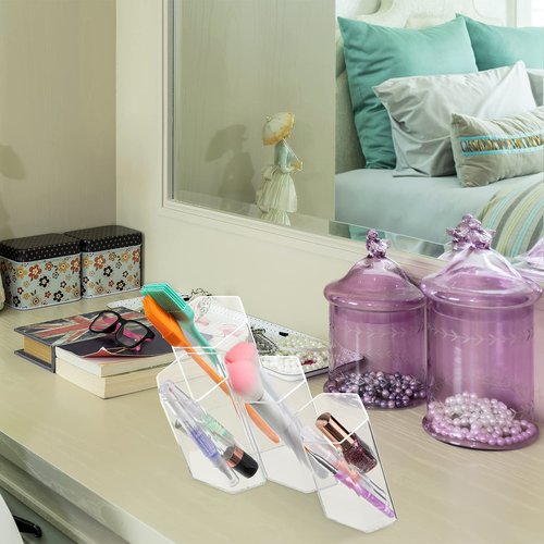 Jetec 12 Pieces Acrylic Office Desk Organizer, Hexagonal Transparent Clear Wall-Mounted Stationery Storage Box, Pencil Organizer Desktop for School Office Supplies