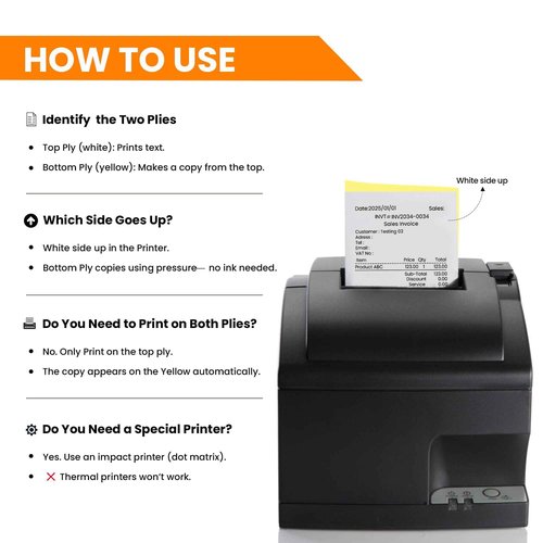 (32 Rolls) 2 Ply Kitchen Printer Paper White/Yellow Carbonless Rolls 3” x 95 Feet Receipt Rolls–Compatible with Star SP700 Printer Paper, SP2000 UP389 & Omni 480 220 250–Ribbons Required–Non Thermal