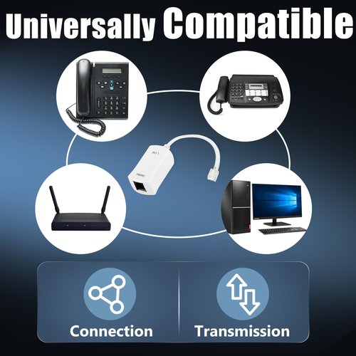 Uvital DSL Filter for Landline Phone, 1 Pack DSL Modem Phone Filter Adapter, RJ11 6P2C Male to Female ADSL Cable in-line ADSL Filters for Fax Machines/Answering Machines, White