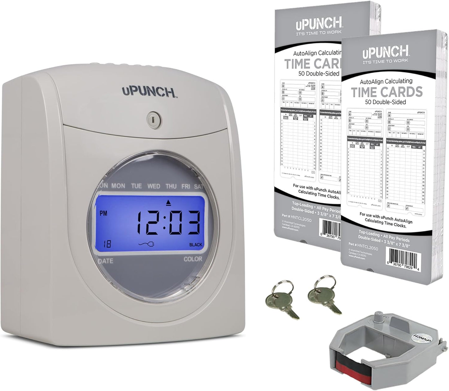 uPunch HN2500 Time Clock Bundle - Automatic Employee Time Tracking System with 100 Cards & Keys