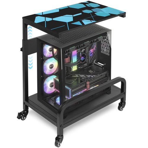 Ciao Stilista Computer Tower Stand Large XL for ATX PC Stand for Floor PC Tower Stand CPU Holder Cart with Guard Rail Metal Locking Wheels 32.7" X 21.6" X 15.8"