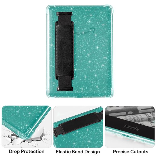 iDLEHANDS Clear Glitter Case for 7" Tablet Case - Ultra Slim Soft TPU Transparent Cover & Lightweight with Hand-Strap, Black
