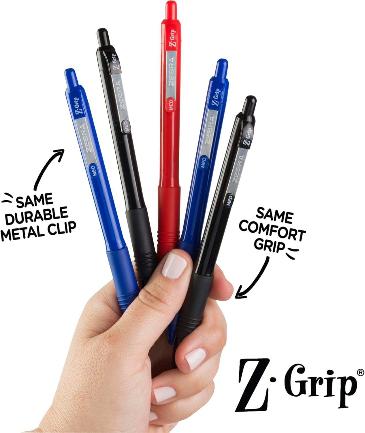 Zebra Pen Z-Grip Recycled Ballpoint Pens - 1.0mm Red Ink, Durable Metal Clip, 12-Pack