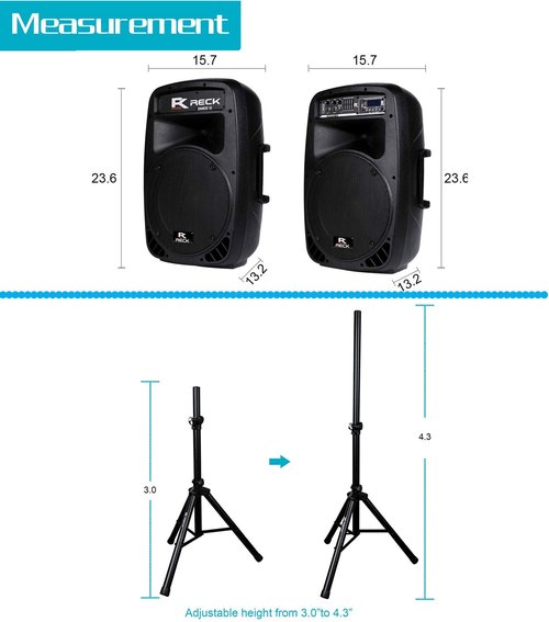 PRORECK Dance 12 Portable 12-Inch 1000 Watts 2-Way Powered PA Speaker System Combo Set with Bluetooth/USB/SD Card Reader/FM Radio/Remote Control/Speaker Stand for Party DJ Wedding Meeting