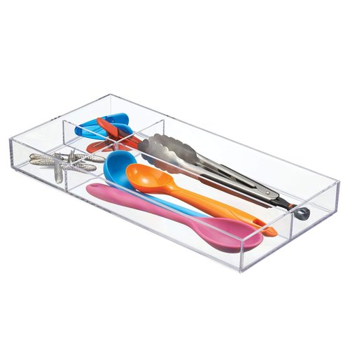 iDesign Clarity Plastic Divided Drawer Organizer, Storage Container for Vanity, Bathroom, Kitchen Drawers, 8" x 16" x 2", Clear,40850