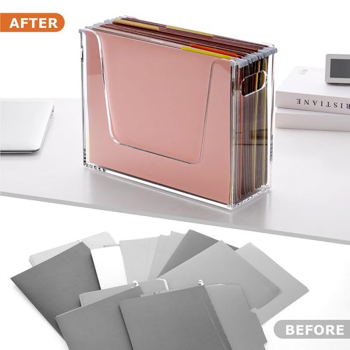 DINGHUO Folder File Organizer, Letter Size Acrylic Hanging File Holder with Handles, Clear Portable Filing Storage Box for Desk, Office Supplies, School - 1 Pack