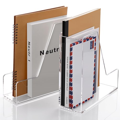 2-Pack Acrylic Magazine File Holder Desk Organizer Magazine Rack, Clear, Vertical File Sorter Holders, 9.45"D x 3.54"W x 10.24"H