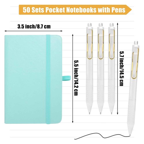 Aodaer 50 Sets Pocket Notebook Journal with Pens, 160 Pages, 3.5 x 5.5 Inch Mini Lined Journal Notebook A6 Leather Hardcover College Ruled Notepad with Pen Holder for School Office, Light Multicolor