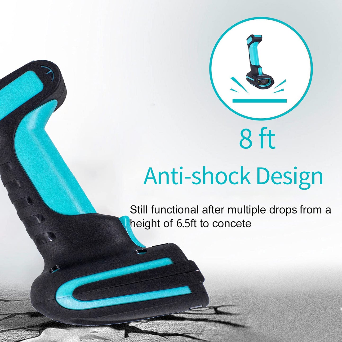 Alacrity 2D 1D QR Industrial Barcode Scanner with Stand, 2.4GHz Wireless Bluetooth 2 in 1, Hands Free Barcode Reader Shock Dust Proof, Blue