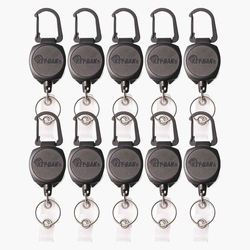 Key-Bak Sidekick Professional Heavy Duty Self Retracting ID Badge/Key Reel with Retractable Kevlar Cord, 24" Black (10 Count)