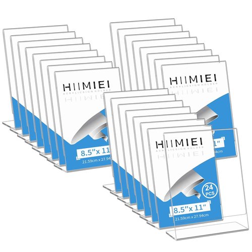 HIIMIEI 8.5x11 Acrylic Sign Holder, Slant Back Sign Holders Portrait Ad Frames Clear Durable Flyer Display Stand for Office Home Store Restaurant Pack of 24