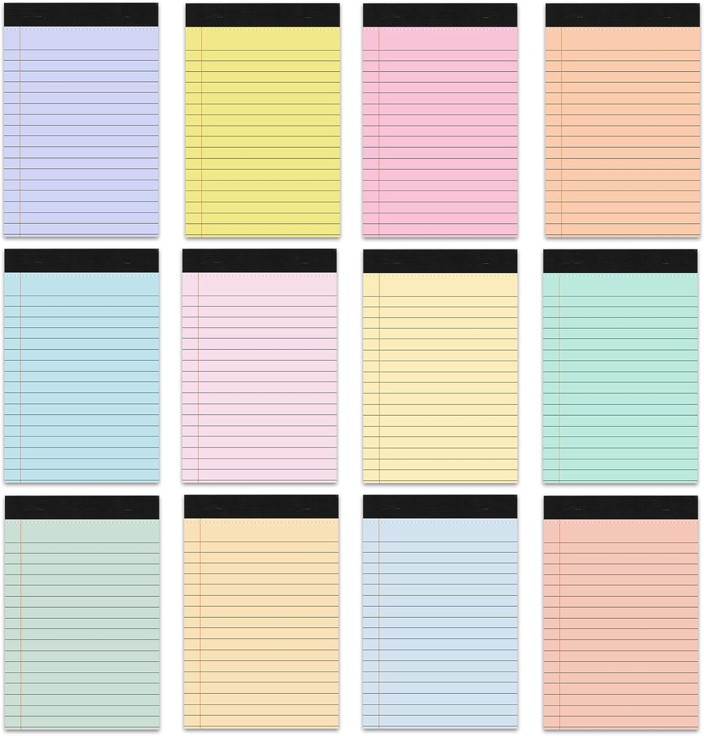 Skiennix Mini Legal Pads - 12 Pack 4" x 6" College Ruled Pastel Notebooks | 80 GSM, 30 Sheets Each