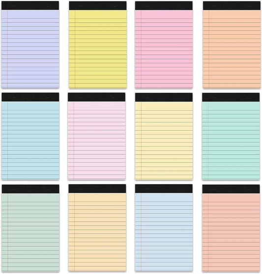 Skiennix Mini Legal Pads - 12 Pack 4" x 6" College Ruled Pastel Notebooks | 80 GSM, 30 Sheets Each