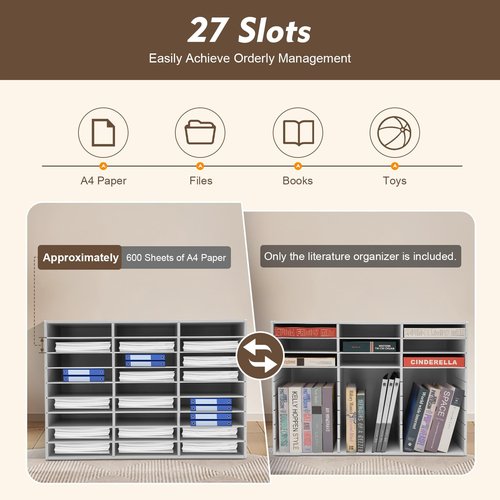 27-Slot File Organizer, Desktop Mail Sorter with Adjustable Shelves, Durable Literature Organizer, Student Mailbox, Paper Storage Cabinet for Classroom Home Office School
