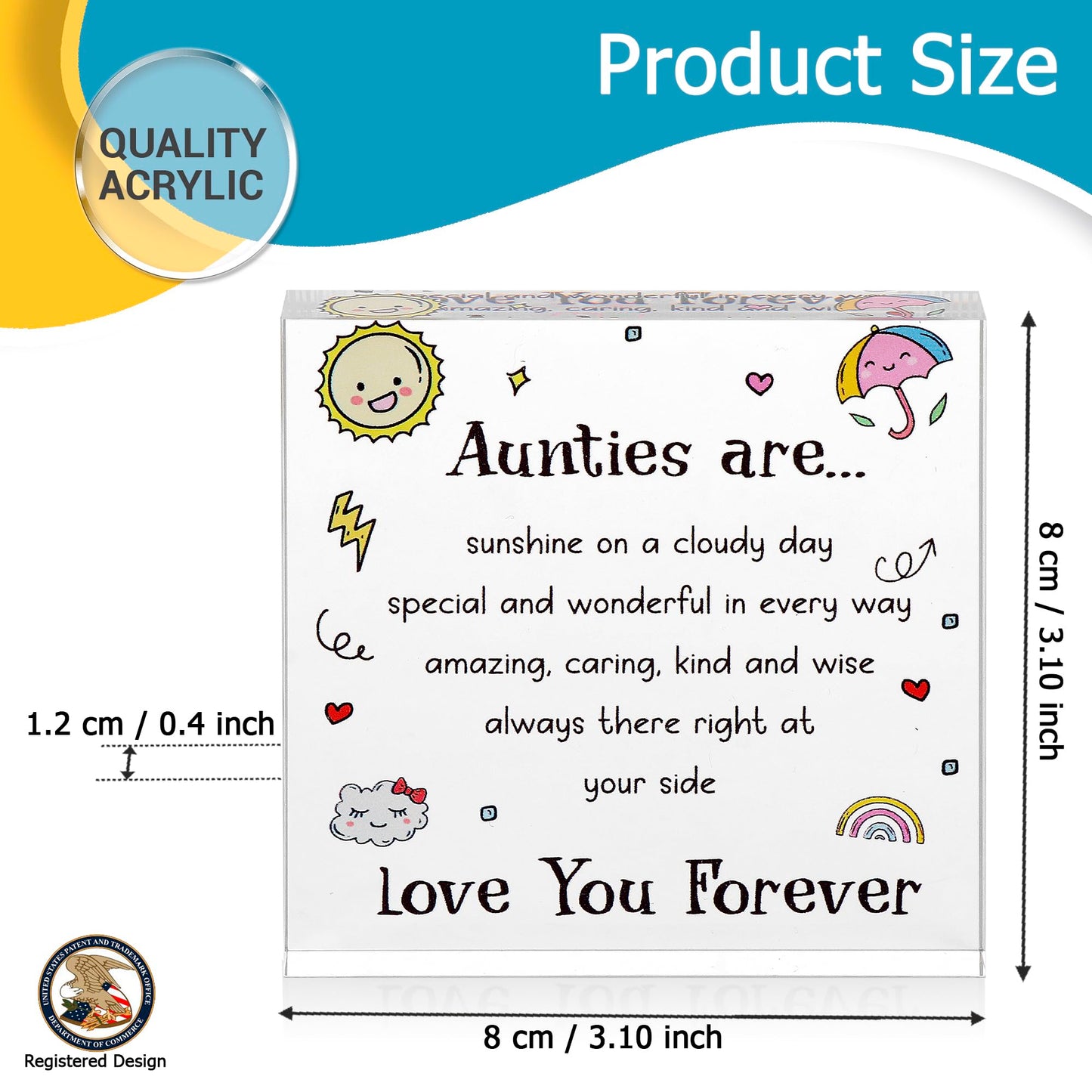 VELENTI - Cute Auntie Birthday Gifts - Elegant Decorative Acrylic Gifts for Auntie - Engraved Symbol Sculpture - Shatter-Resistant, Compact Design