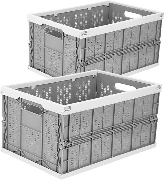 Livememory 2 Pack Foldable Crates, 31 Liters Plastic Milk Crate Storage Bin for Home, Laundry, Clothes(17.76x 12.01 x 9.29 in)