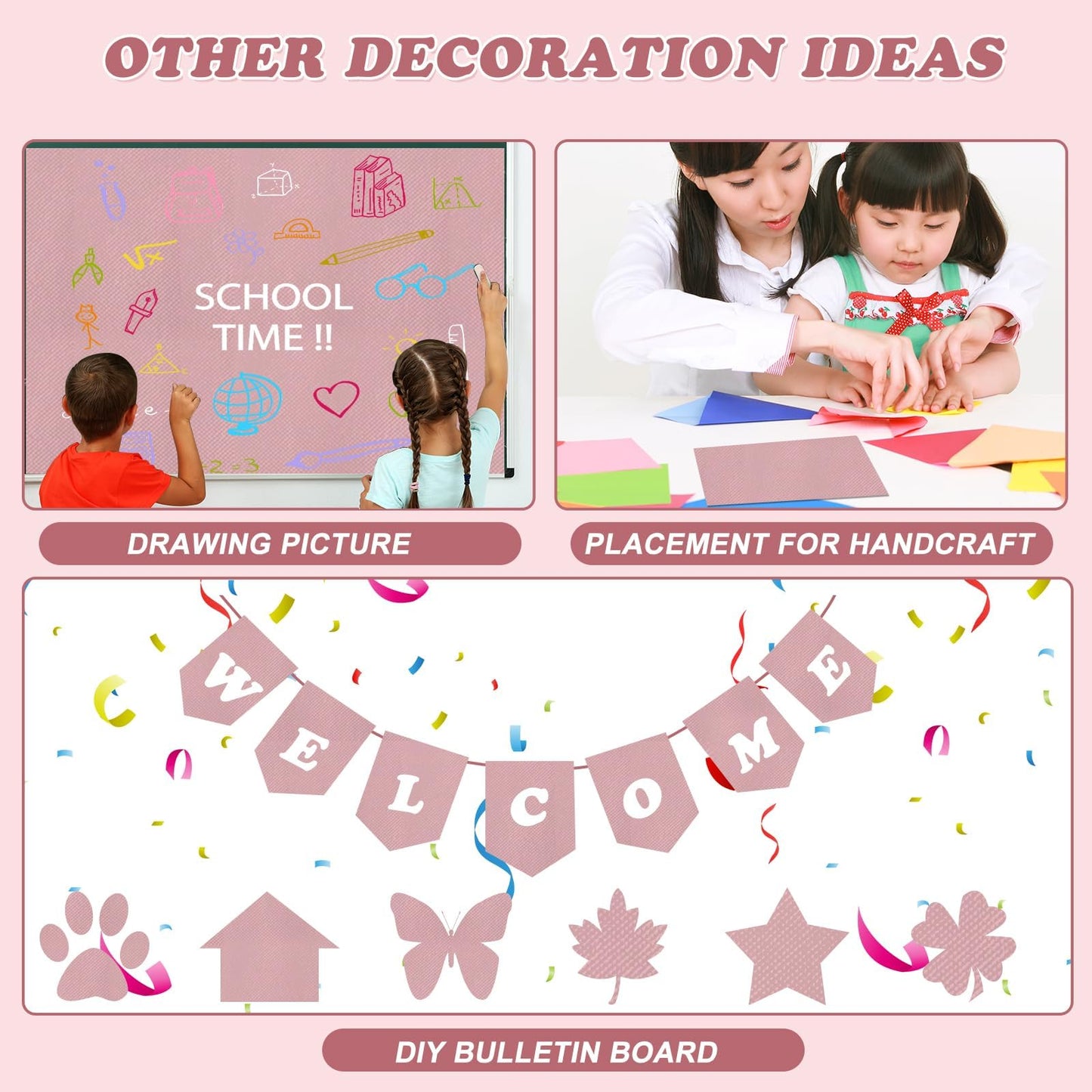 EggSun Pink Bulletin Board Paper Roll,14.8FTx47IN Large Reusable Waterproof Erasable Classroom Wall Background Backdrop, Fade-Resistant Fabric Wrapping Paper School Decors Teacher Supplies