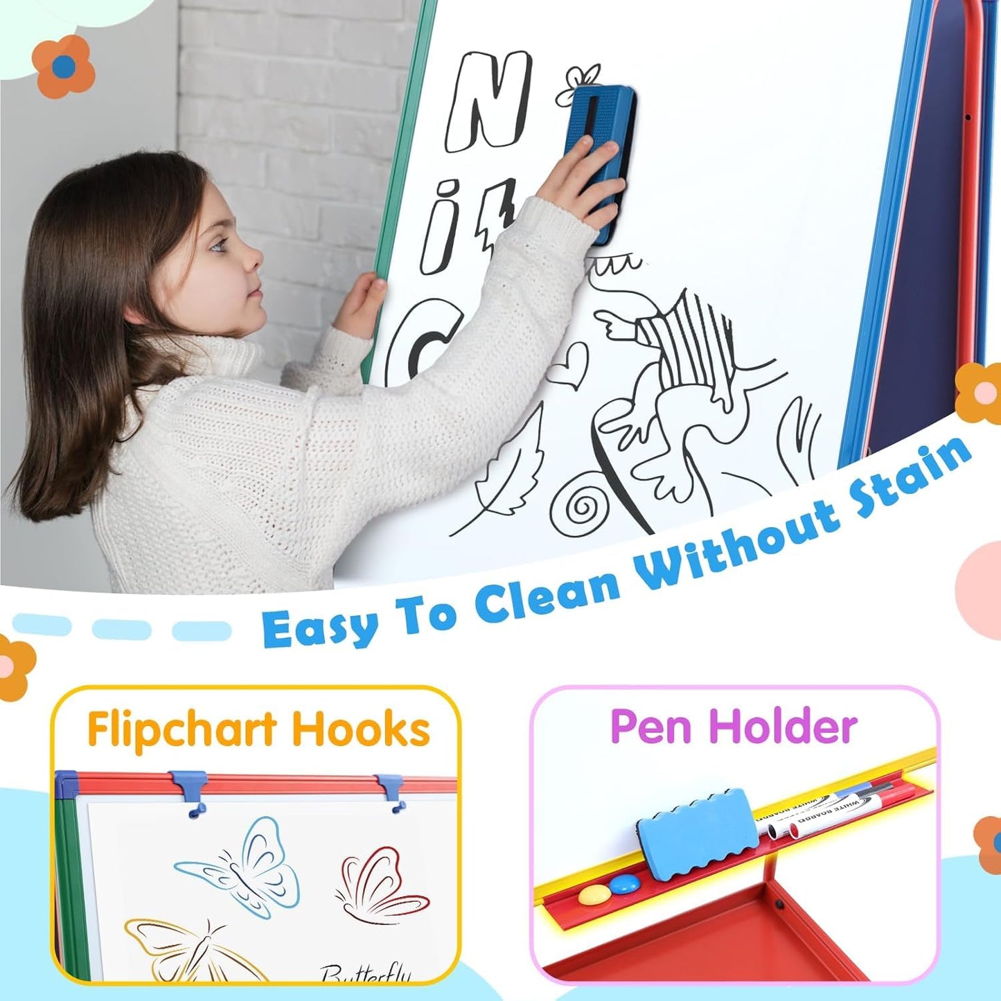 Mobile Whiteboard on Wheels 48x24 in Rolling Classroom Easel for Teaching