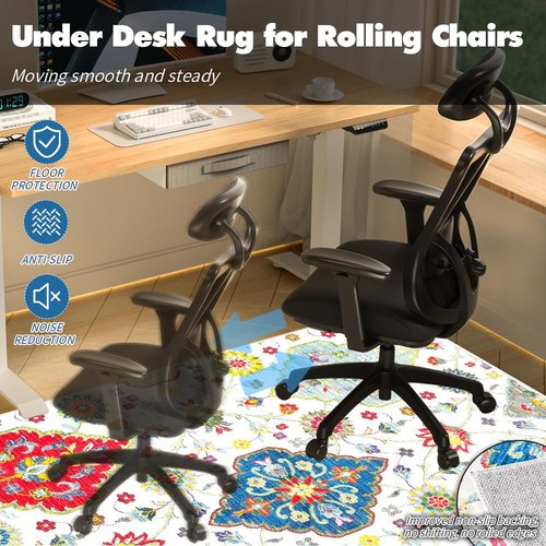 Office Chair Mat for Hardwood Floor, Anti-Slip Under Desk Rug for Rolling Chair on Hard & Carpeted Floors Protector, 36"x48" Boho Style Washable Computer Floor Mat for Office Gaming Home