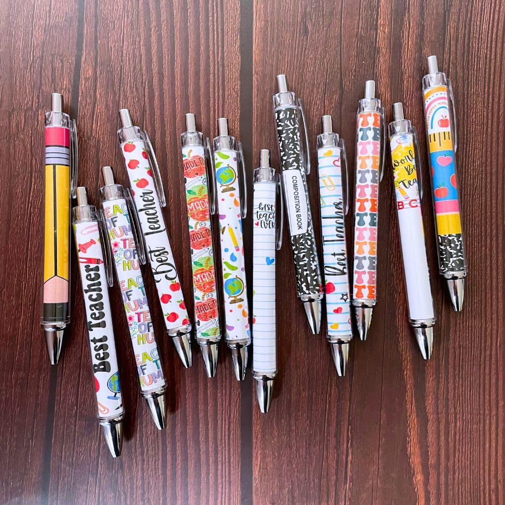 12PC Teacher Pen | Fun Cute Funny Cool Best Pens for Men Women Set Pack Teach Love Inspire School Preschool Appreciation Gifts Supplies in Bulk Office Supply Thoughtful Professor of the Year