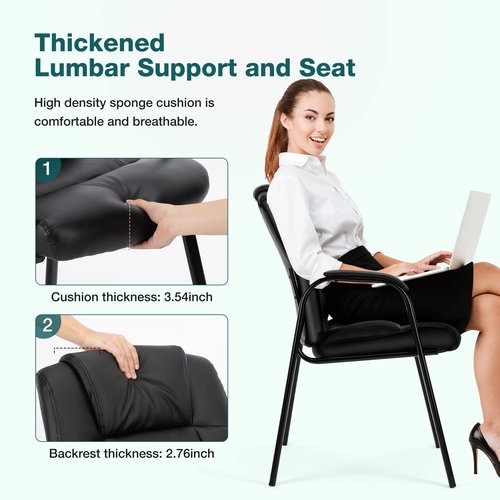 GlasFlength Waiting Room Chairs, Leather Reception Conference Room Chairs with Padded Armrests, Comfy Thickened Cushion Office Guest Chair for Lobby Meeting Home, Black