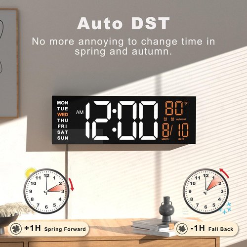 JALL 16" Large Digital Wall Clock - RGB LED Countdown Timer & Alarm | Ideal for Living Room & Classroom (White/Orange)