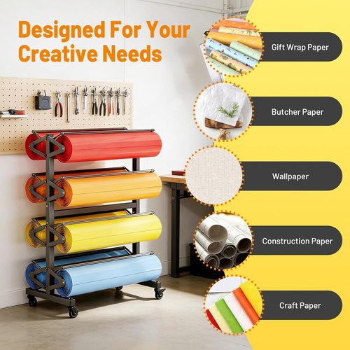 Mobile 8-Roll Paper Holder - 36" Wide Craft & Gift Wrapping Dispenser with Ceramic Blade