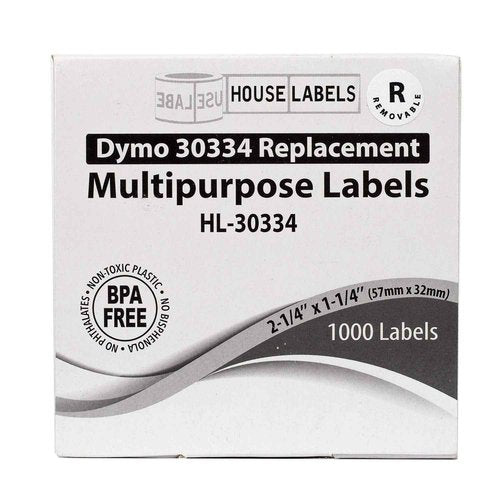 HOUSELABELS Compatible DYMO 30334 Multipurpose Labels (2-1/4" x 1-1/4") with Removable Adhesive, Compatible with DYMO LW 450, 4XL, Rollo & Zebra Desktop Printers, 6 Rolls /6000 Labels