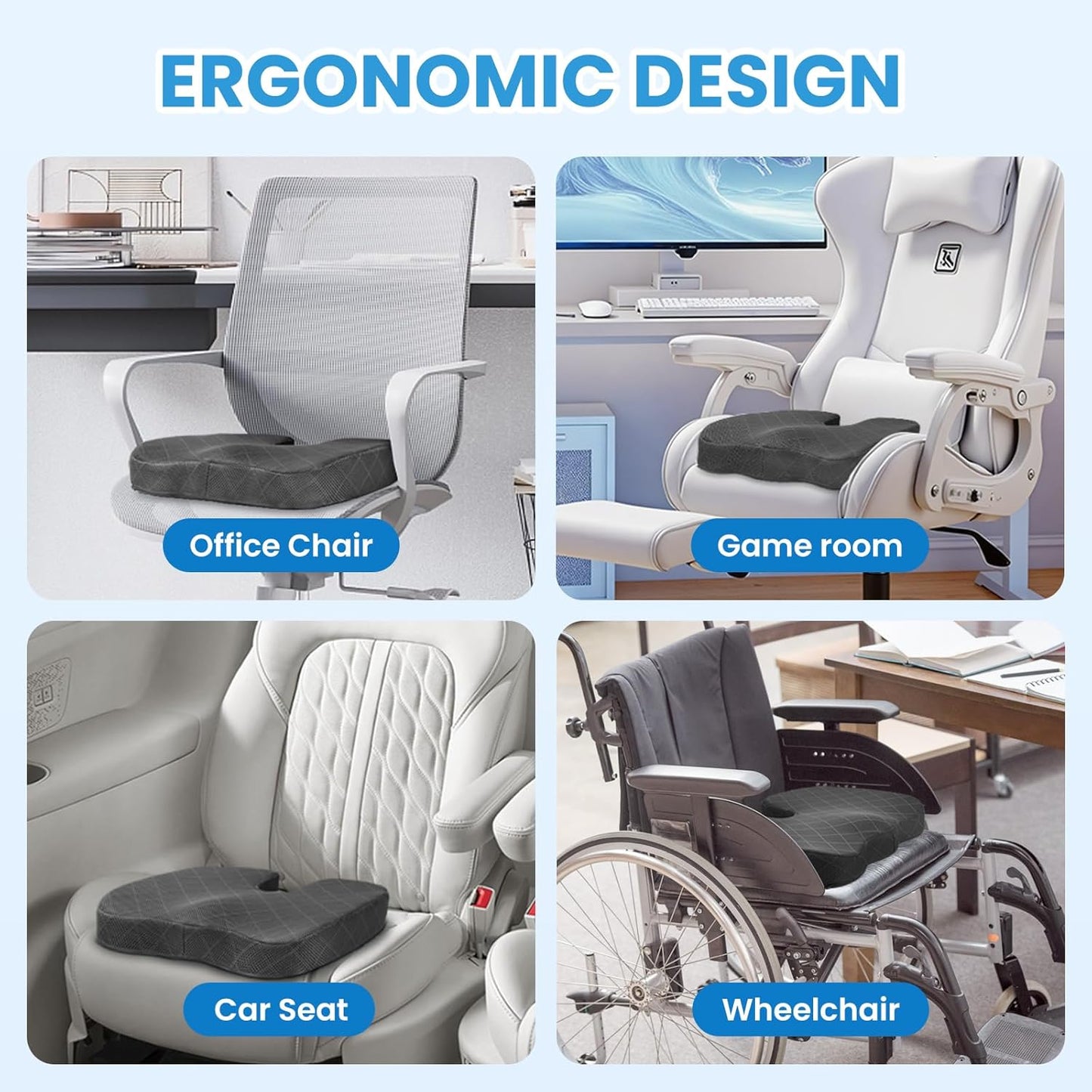 TushGuard Grey & Light Blue Seat Cushion - Ultimate Comfort for Long Hours of Sitting
