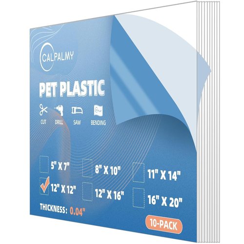 PET Sheet | 10 Pack of 12x12” Plexiglass Panels - 0.04” Thick for Crafting & Picture Frames