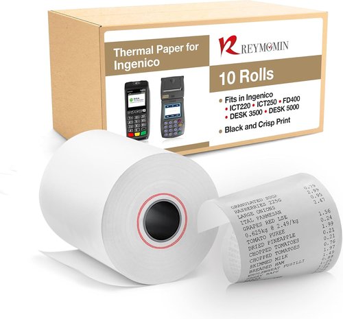 Ingenico Thermal Paper Rolls - BPA-Free Receipt Paper for Credit Card Machines - 10 Rolls