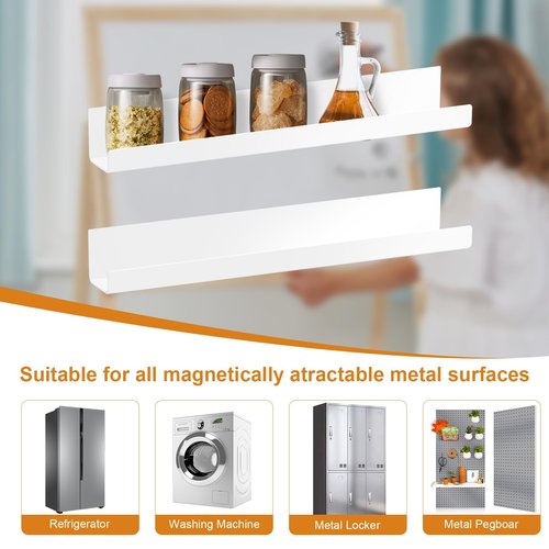 PruQuaiy 2 Pack Magnetic Book Shelf - Acrylic Reusable Display Panel for Whiteboards, Classrooms & Home, Adhesive-Free Storage with 11lb Capacity (White)