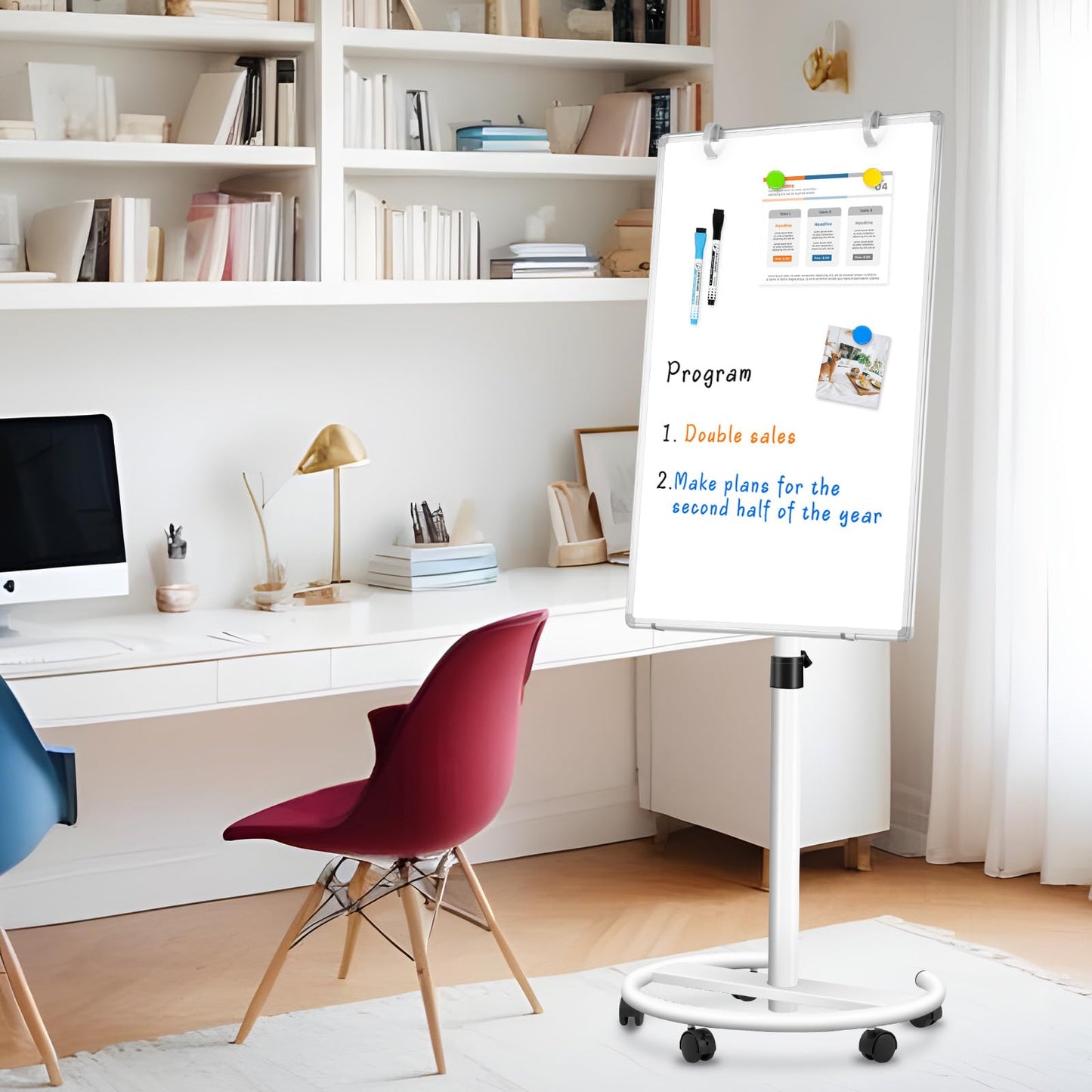 Magnetic Mobile Whiteboard, 36"x24", Height Adjustable Flip Chart Easel
