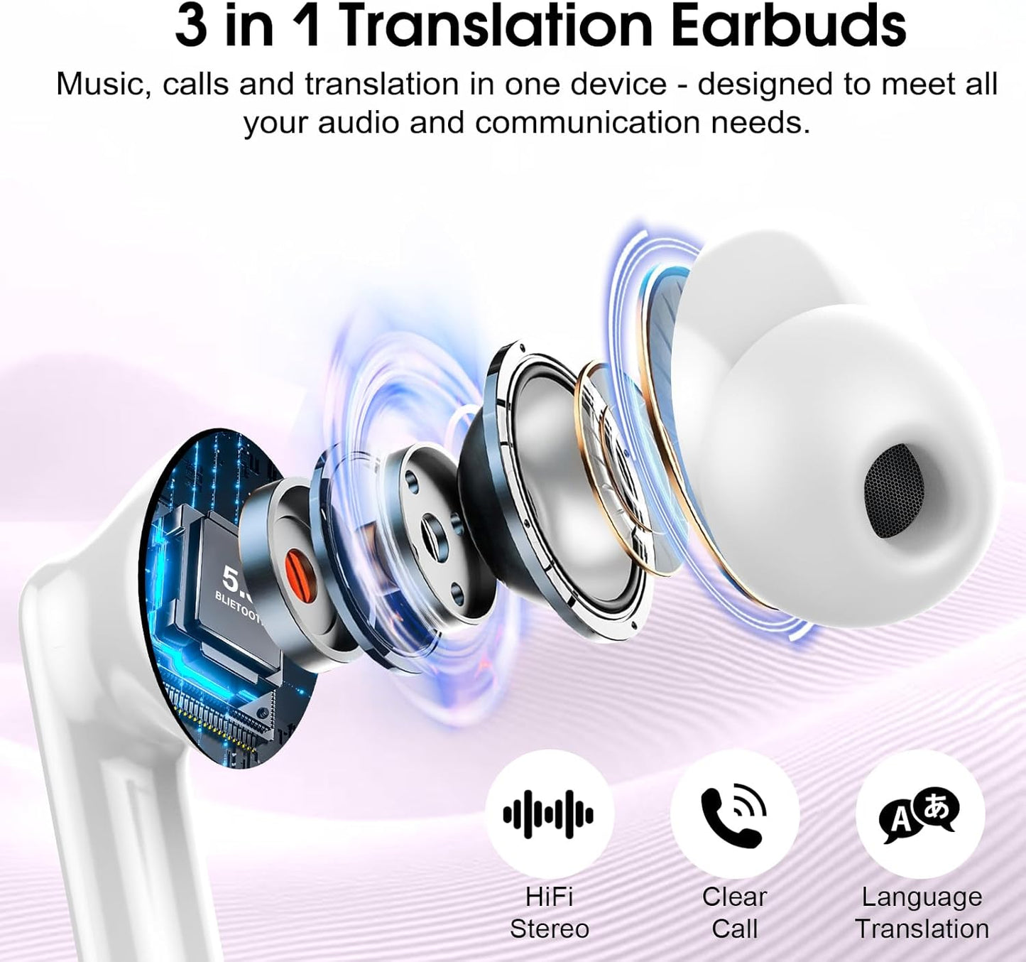 Taro Translation Earbuds - Real-Time Simultaneous Interpreter with 6 Modes & 164 Languages | Taro Purple