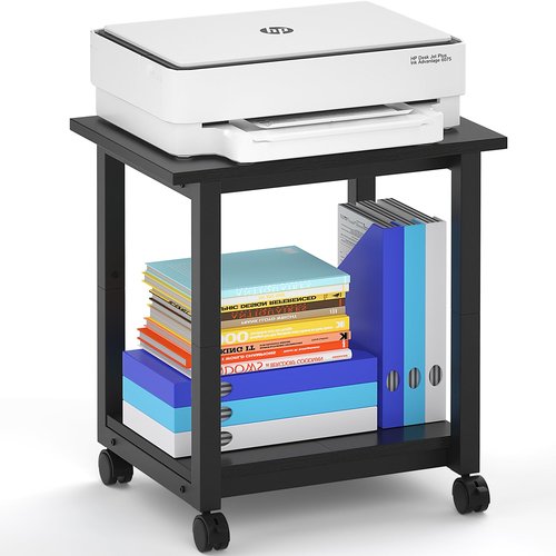 ITHWIU Under Desk Printer Stand, 2-Tier 19.5''x 16''x 22'' Rolling Printer Stand Storage Shelves for Printer, Scanner, Fax Machine, Files, Books with Anti-Skid Feet for Home, Office, Black