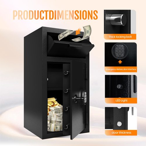 4.0 Cu Ft Large Fireproof Drop Safe for Business with Built-in Drawer Heavy Duty Safe Box with Drop Slot Anti-Theft Money Drop Box with Lock and Slot Anti-Fishing for Cafe Restaurant Gas Station