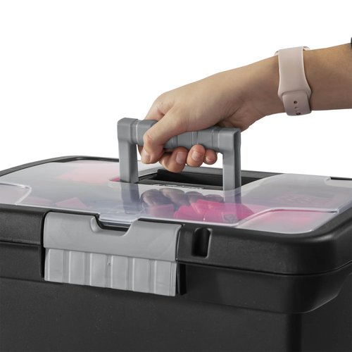 File Organizer and Portable File Box - 15 Inch Letter Size Plastic Storage Box, Expandable File Folder for Office/Home (Black)