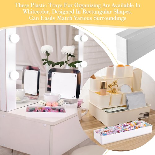 4 Pack Plastic Drawer Organizer 9.5 x 3 x 1.4 Inch Tabletop Organizer Tray Stationery Holder White Half Accessory Tray Stackable Storage Container for Vanity Office Home Utensils Gadgets Shelf Kitchen