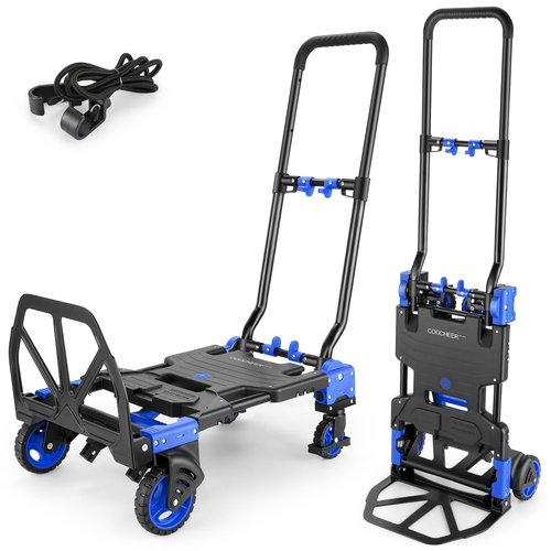 330LB Folding Hand Truck Moving Dolly, Hand Trucks Heavy Duty Combination of 4 Wheels and 2 Wheels Convertible Dolly Cart with Retractable Handle Dolly for Moving Office Carts(Blue)