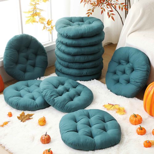 Fumete 12 Pcs Floor Pillows Cushions Seating 16 x 16 Inches Color Round Seat Reading Floor Chair Cushions for Kids Adults Classroom Home School Playing Supplies(Peacock Blue)
