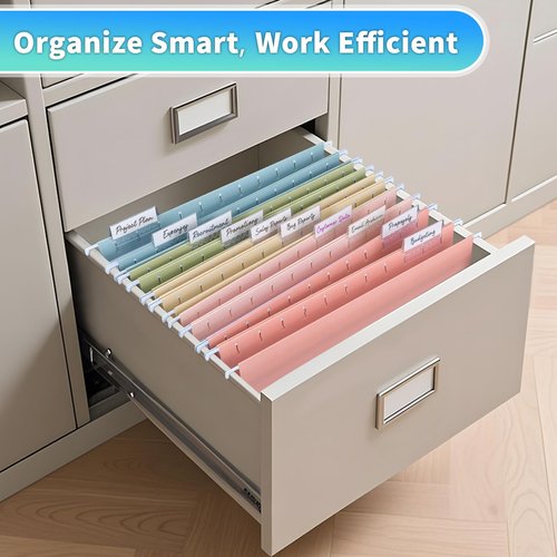25-Pack Pastel Hanging File Folders, Letter Size (8.5"x11") with 1/5-Cut Tabs,35 Transparent Label Cards, 50 Sticker Labels–Home Office & Filing Cabinets