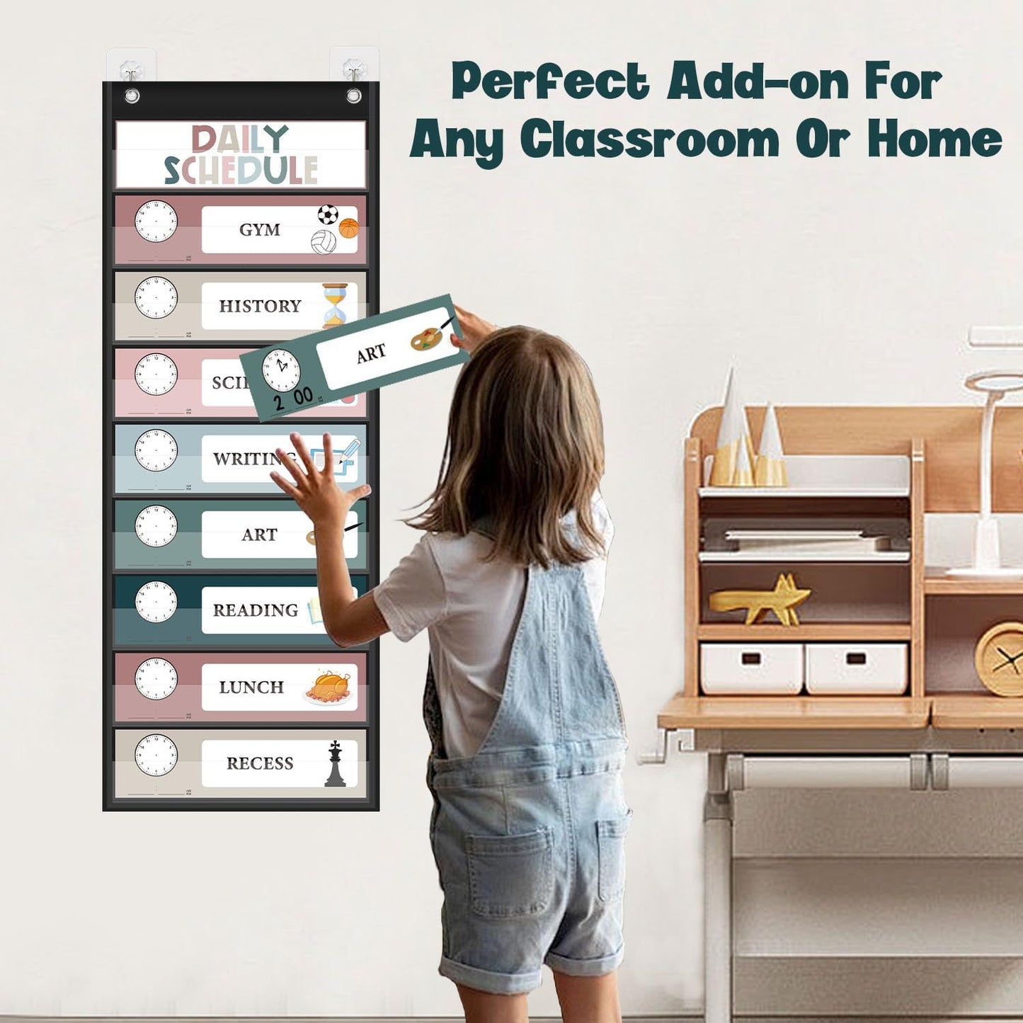 Skiennix Monthly Calendar Pocket Chart - Classroom Learning Tool with Days of the Week Cards | Black Design