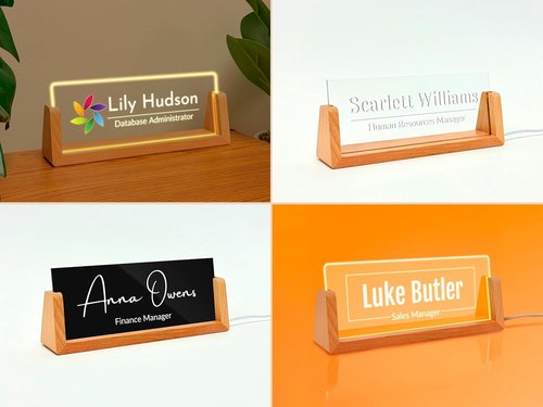 Regine Switzerland Personalized Desk Name Plate - Custom LED Office Gift for Coworkers & Managers