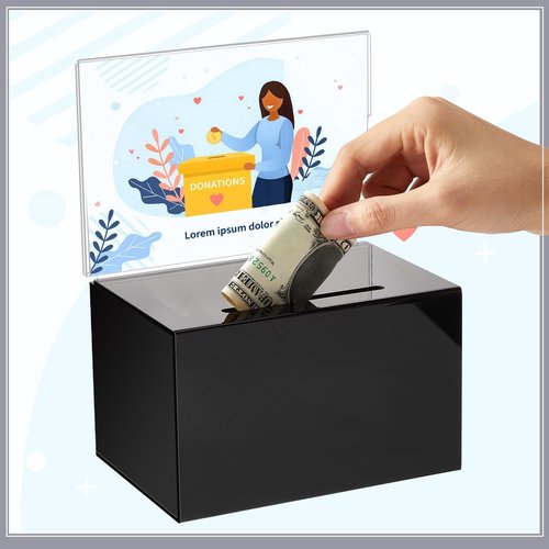 8 Packs Acrylic Donation Box with Lock and Sign Holder Clear Suggestion Ballot Box Plastic Voting Comment for Tip Jars Ticket Charity Survey Raffle Contest Fundraising, 6.1 x 4.3 x 3.8 Inch(Black)