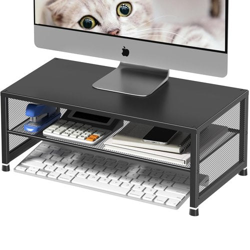ECOLOVI Desk Organizers and Accessories, Computer Monitor Stand Riser, Printer & Laptop Stand, Office Desk Accessories & Desktop Workspace Organizers for Office Supplies (Black)