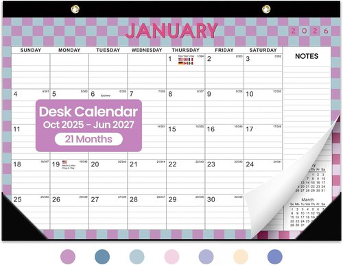 Checkered Desk Calendar 2026-2027 | Large 17" x 12" Monthly Planner for Home & Office